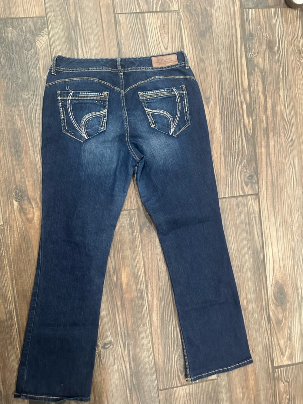Ariya Dark Wash Bootcut Jeans with Embroidered Embellished Back Pockets Y2K
